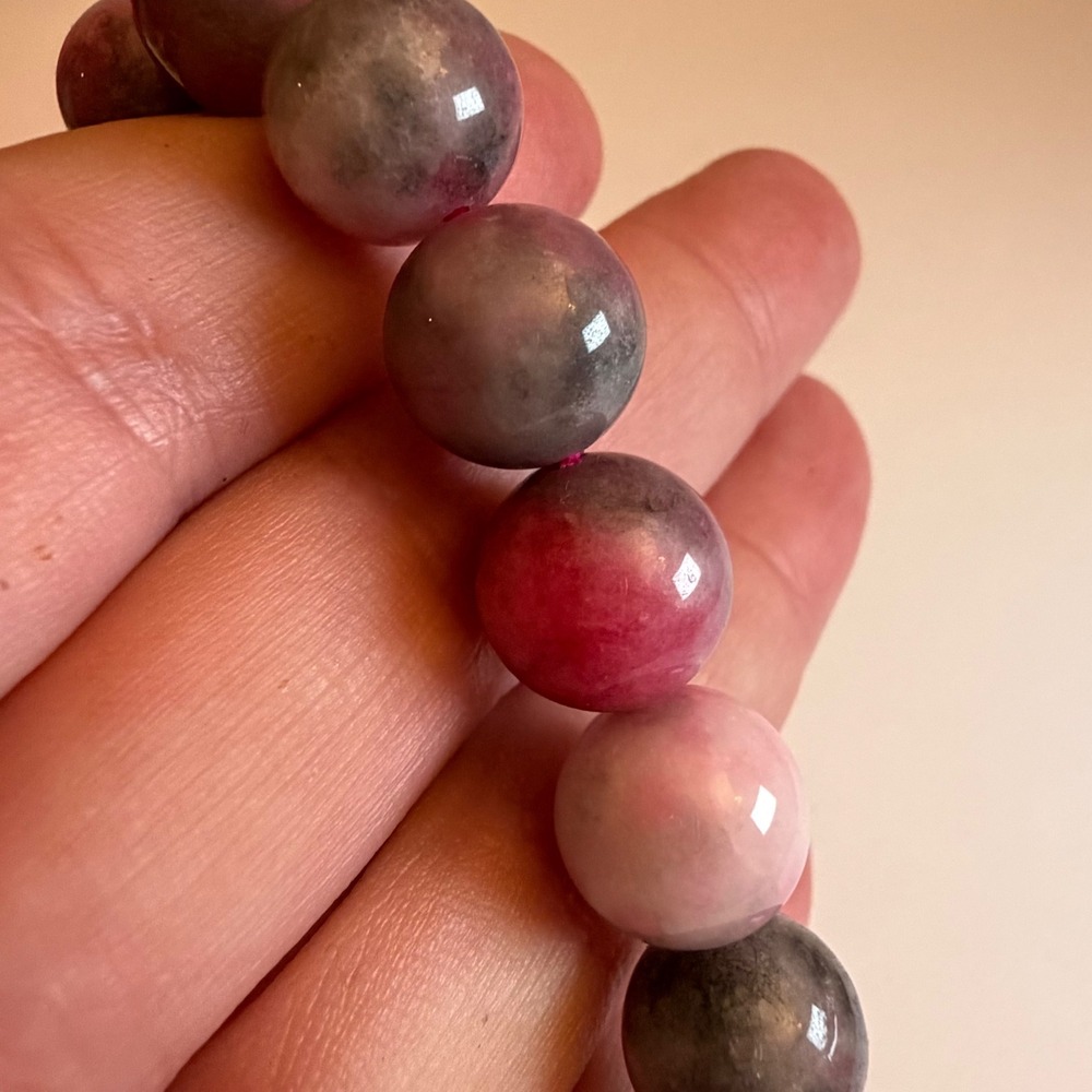 Unique! Natural Pink Stone Beaded Stretch Bracelet Round Beach Summer Yibe Y2K - Picture 3 of 5